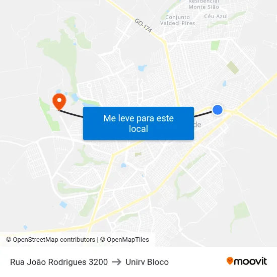 Rua João Rodrigues 3200 to Unirv Bloco map
