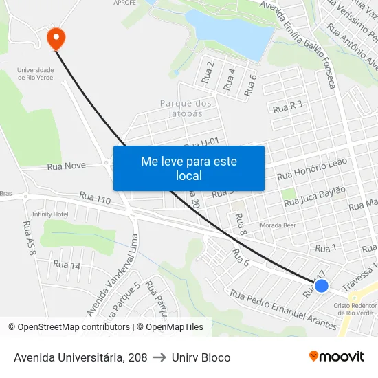 Avenida Universitária, 208 to Unirv Bloco map