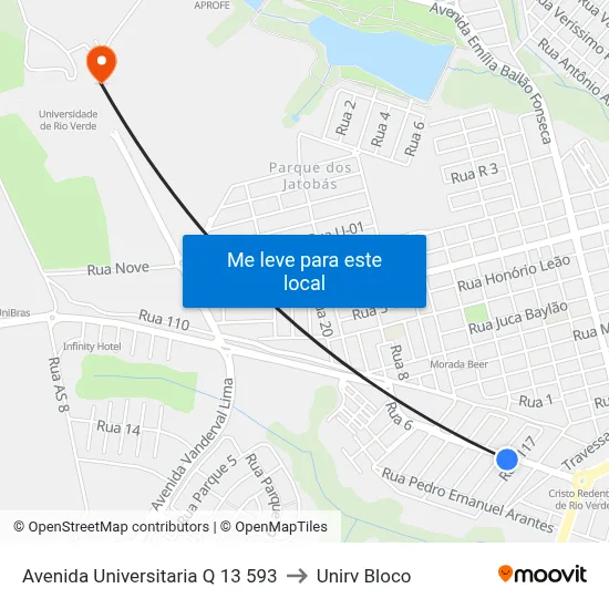 Avenida Universitaria Q 13 593 to Unirv Bloco map