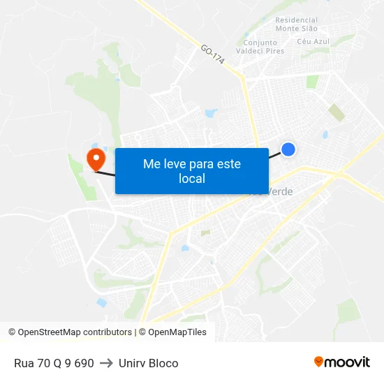 Rua 70 Q 9 690 to Unirv Bloco map
