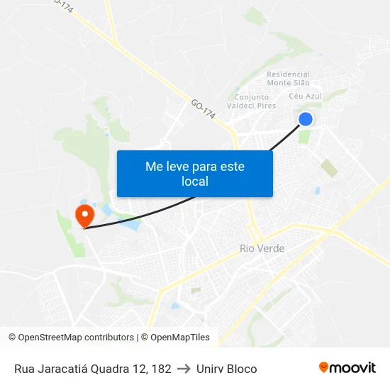 Rua Jaracatiá Quadra 12, 182 to Unirv Bloco map