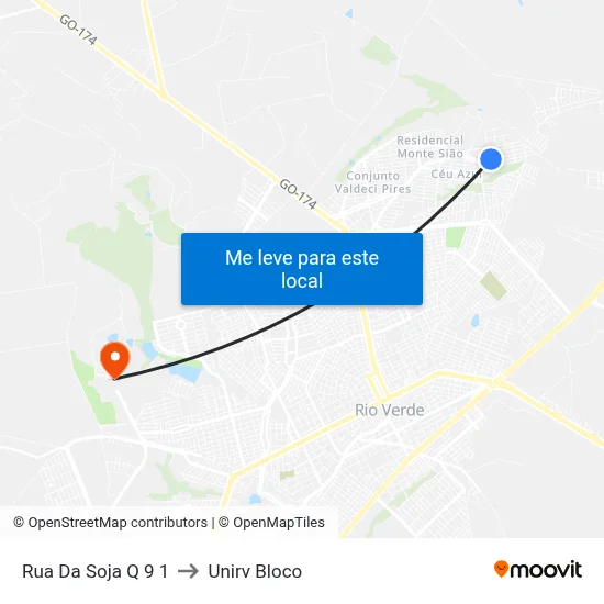 Rua Da Soja Q 9 1 to Unirv Bloco map
