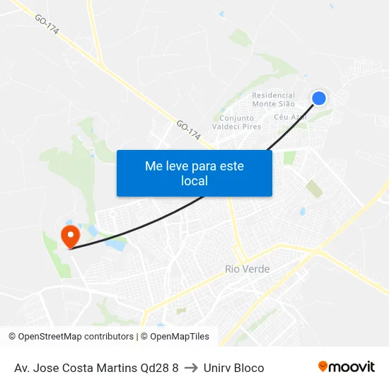 Av. Jose Costa Martins Qd28 8 to Unirv Bloco map