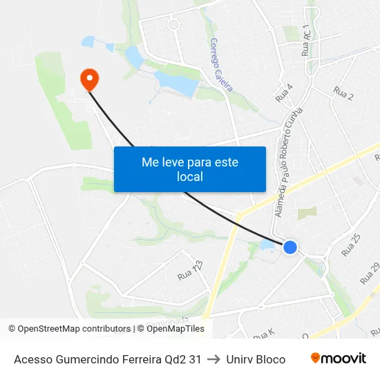 Acesso Gumercindo Ferreira Qd2 31 to Unirv Bloco map