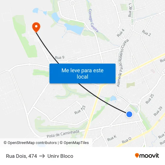 Rua Dois, 474 to Unirv Bloco map
