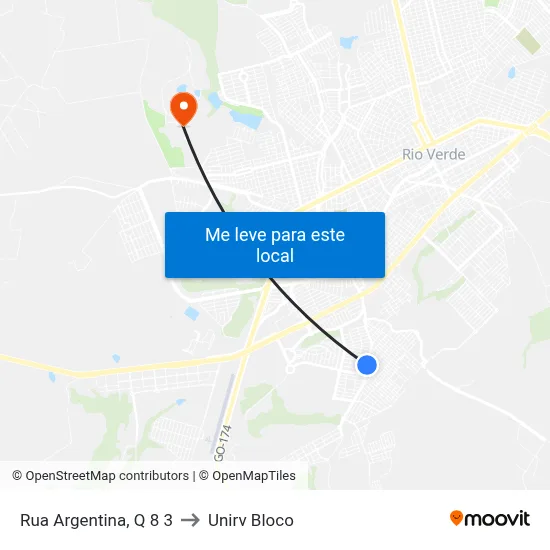 Rua Argentina, Q 8 3 to Unirv Bloco map