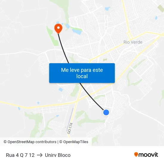 Rua 4 Q 7 12 to Unirv Bloco map