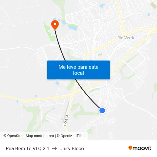 Rua Bem Te VI Q 2 1 to Unirv Bloco map