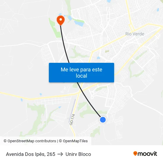 Avenida Dos Ipês, 265 to Unirv Bloco map