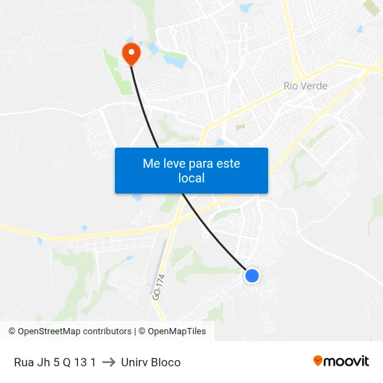 Rua Jh 5 Q 13 1 to Unirv Bloco map