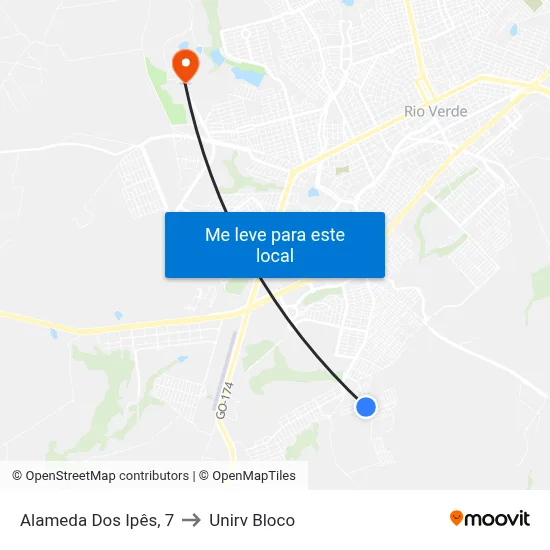 Alameda Dos Ipês, 7 to Unirv Bloco map