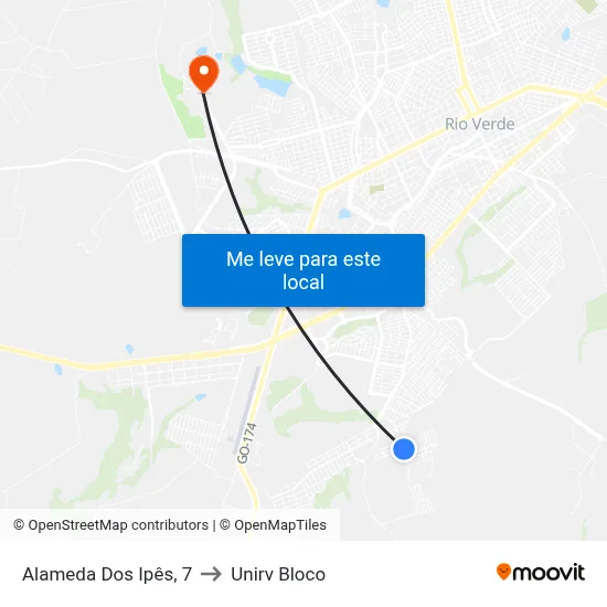 Alameda Dos Ipês, 7 to Unirv Bloco map