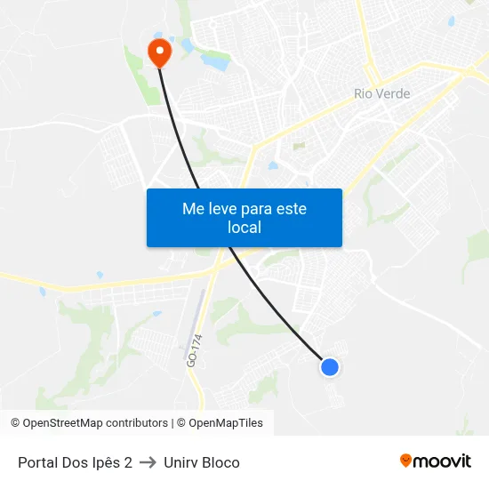 Portal Dos Ipês 2 to Unirv Bloco map