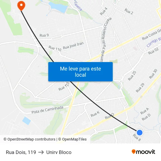 Rua Dois, 119 to Unirv Bloco map