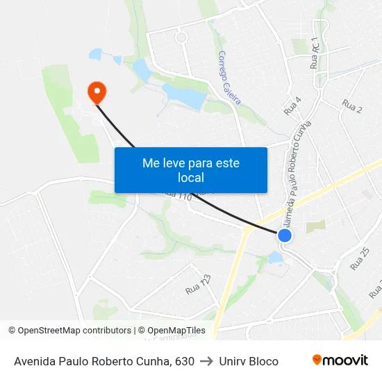 Avenida Paulo Roberto Cunha, 630 to Unirv Bloco map