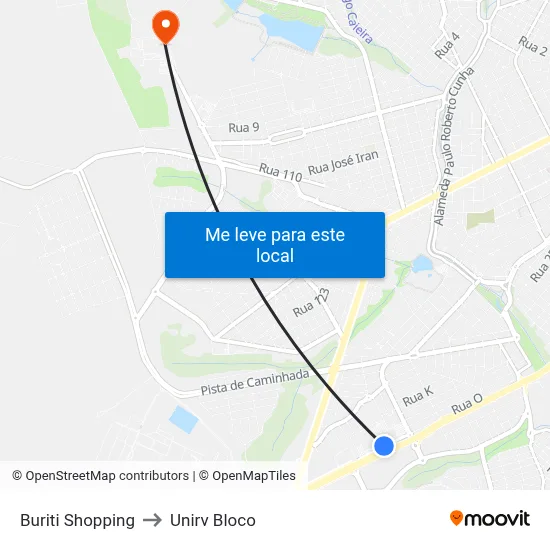 Buriti Shopping to Unirv Bloco map