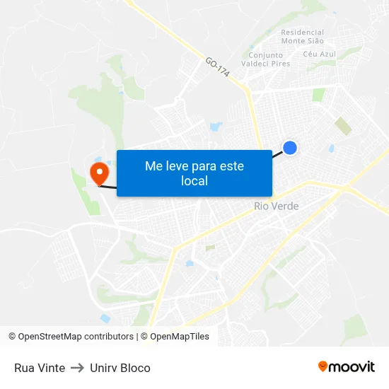 Rua Vinte to Unirv Bloco map