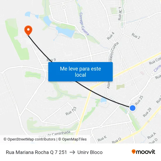Rua Mariana Rocha Q 7 251 to Unirv Bloco map