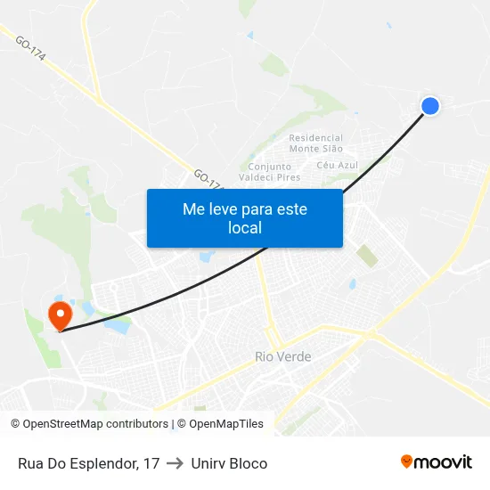 Rua Do Esplendor, 17 to Unirv Bloco map