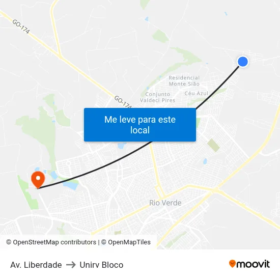 Av. Liberdade to Unirv Bloco map