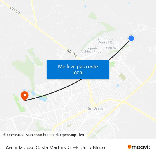 Avenida José Costa Martins, 5 to Unirv Bloco map
