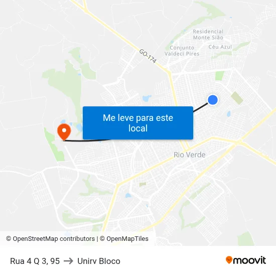 Rua 4 Q 3, 95 to Unirv Bloco map