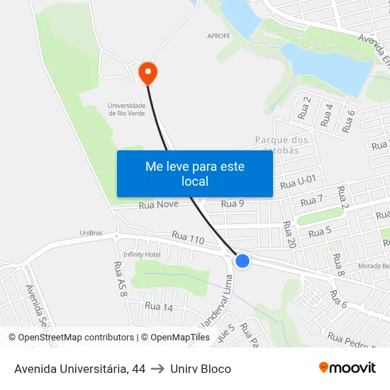 Avenida Universitária, 44 to Unirv Bloco map