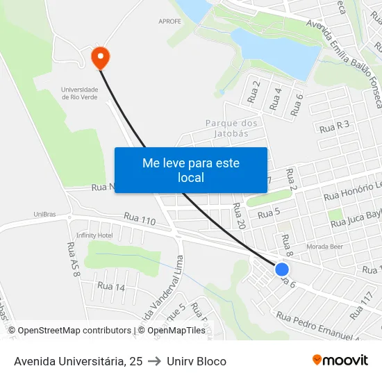 Avenida Universitária, 25 to Unirv Bloco map