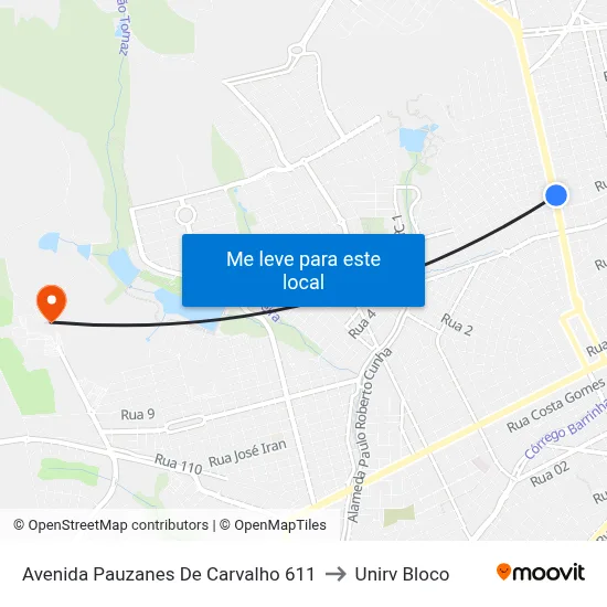Avenida Pauzanes De Carvalho 611 to Unirv Bloco map