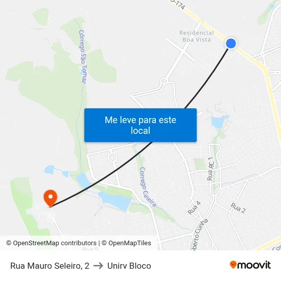Rua Mauro Seleiro, 2 to Unirv Bloco map