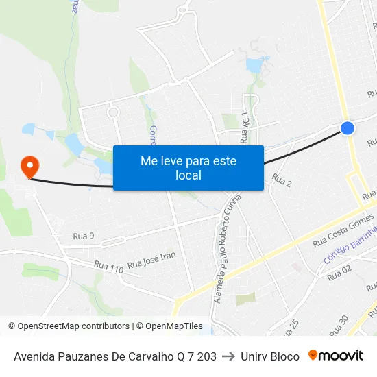 Avenida Pauzanes De Carvalho Q 7 203 to Unirv Bloco map