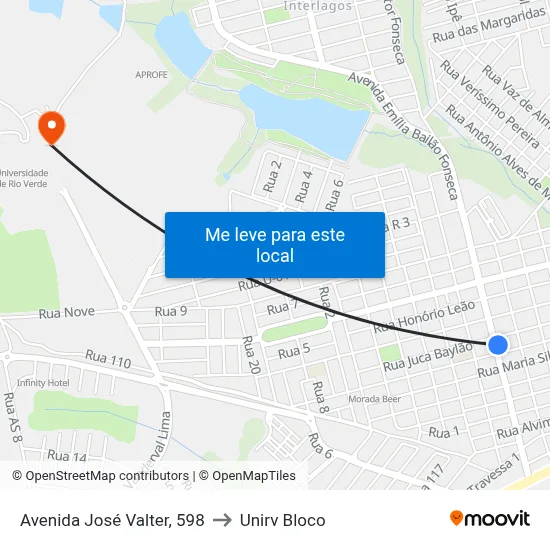 Avenida José Valter, 598 to Unirv Bloco map