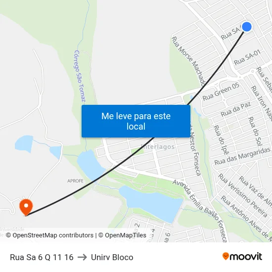 Rua Sa 6 Q 11 16 to Unirv Bloco map