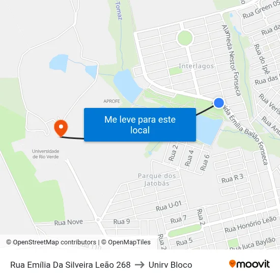 Rua Emília Da Silveira Leão 268 to Unirv Bloco map