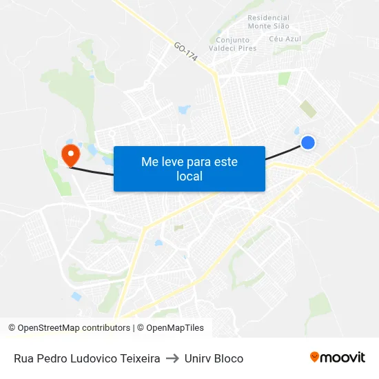 Rua Pedro Ludovico Teixeira to Unirv Bloco map