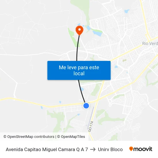 Avenida Capitao Miguel Camara Q A 7 to Unirv Bloco map