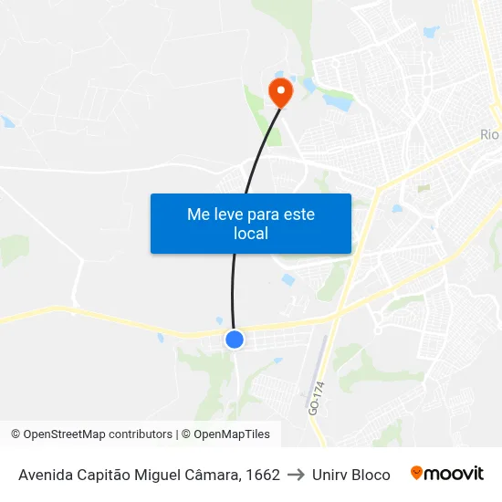 Avenida Capitão Miguel Câmara, 1662 to Unirv Bloco map