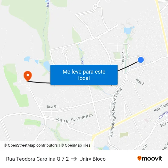 Rua Teodora Carolina Q 7 2 to Unirv Bloco map