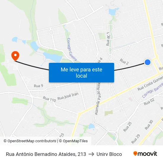 Rua Antônio Bernadino Ataides, 213 to Unirv Bloco map