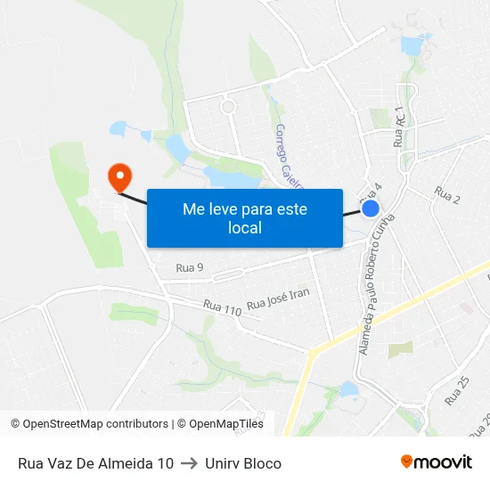 Rua Vaz De Almeida 10 to Unirv Bloco map