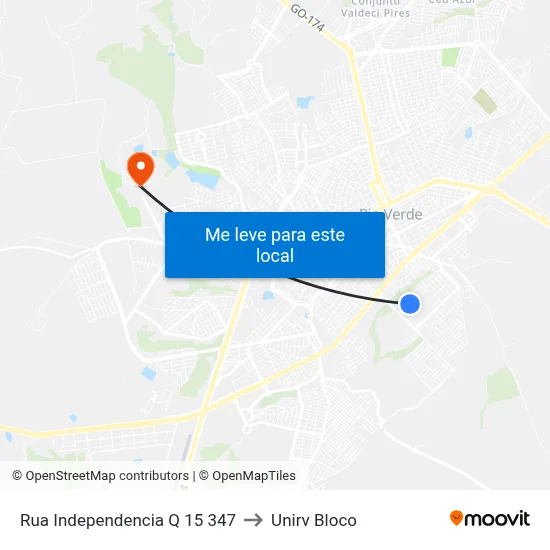 Rua Independencia Q 15 347 to Unirv Bloco map
