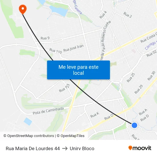 Rua Maria De Lourdes 44 to Unirv Bloco map