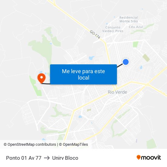 Ponto 01 Av 77 to Unirv Bloco map