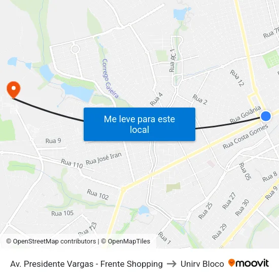 Av. Presidente Vargas - Frente Shopping to Unirv Bloco map