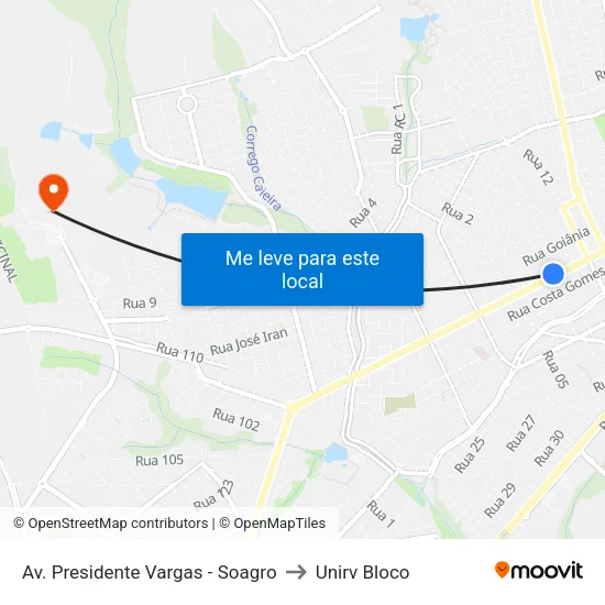 Av. Presidente Vargas - Soagro to Unirv Bloco map