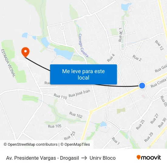 Av. Presidente Vargas - Drogasil to Unirv Bloco map