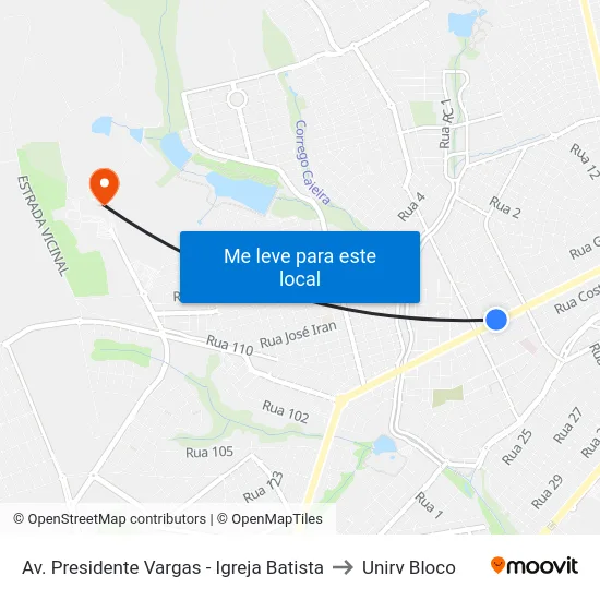 Av. Presidente Vargas - Igreja Batista to Unirv Bloco map