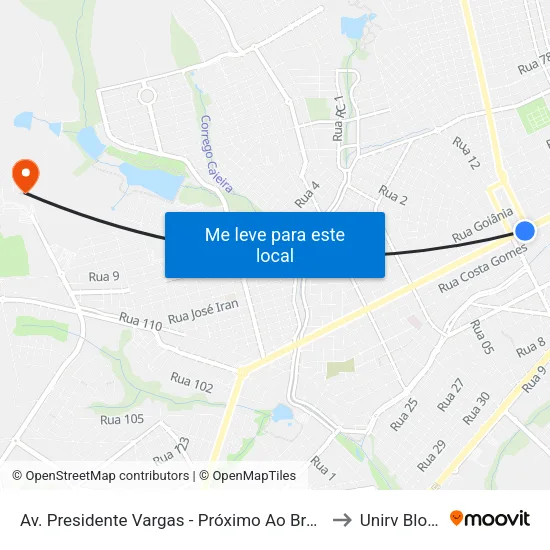 Av. Presidente Vargas - Próximo Ao Bretas to Unirv Bloco map