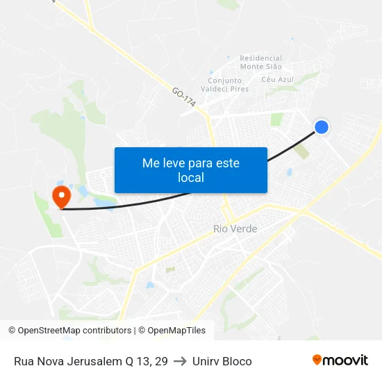 Rua Nova Jerusalem Q 13, 29 to Unirv Bloco map