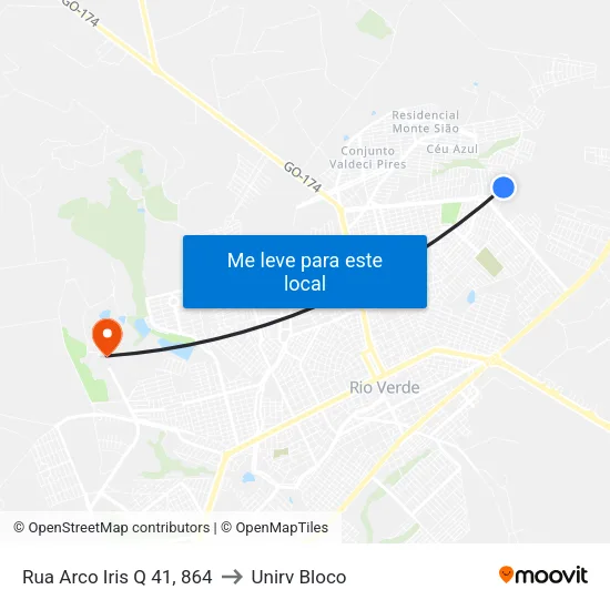Rua Arco Iris Q 41, 864 to Unirv Bloco map